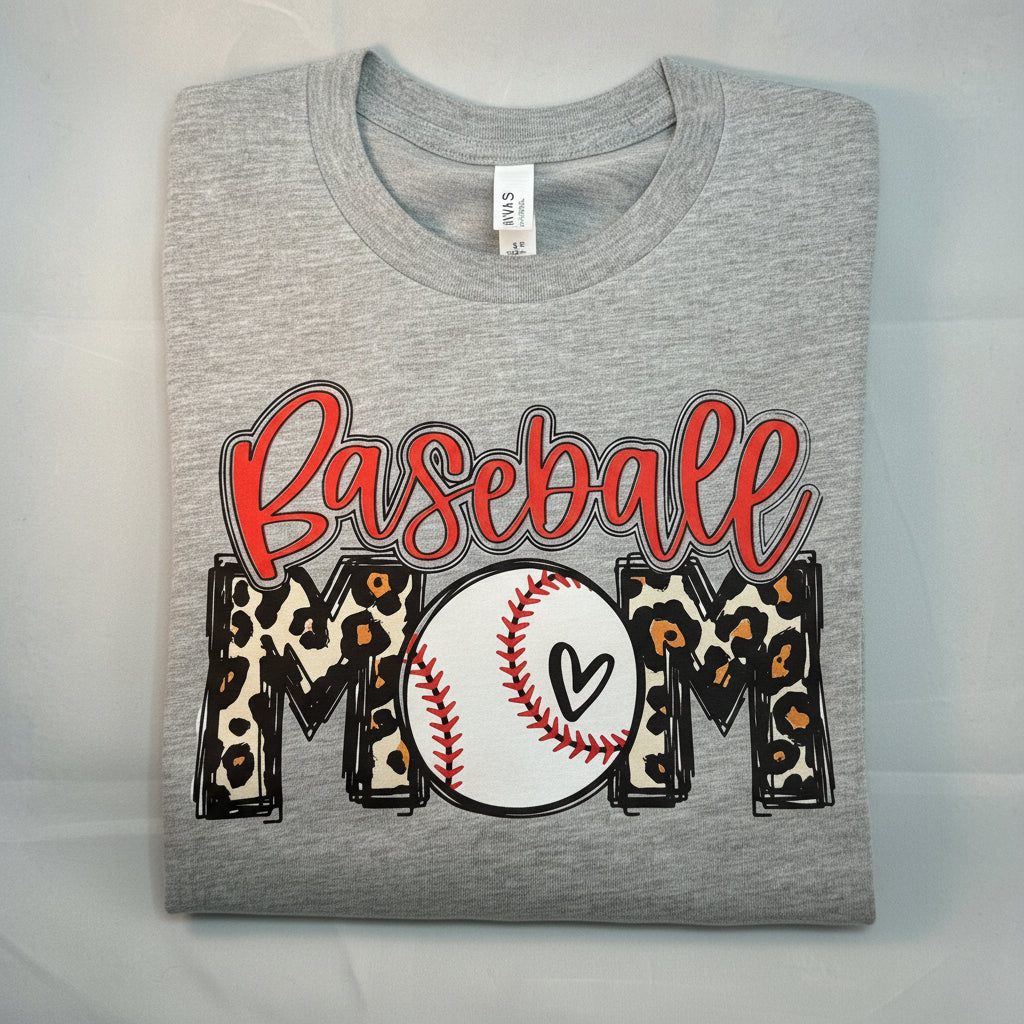 Baseball Mom Leopard Graphic T-Shirt