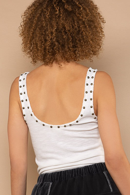 Ivory Stud Scoop Neck Top