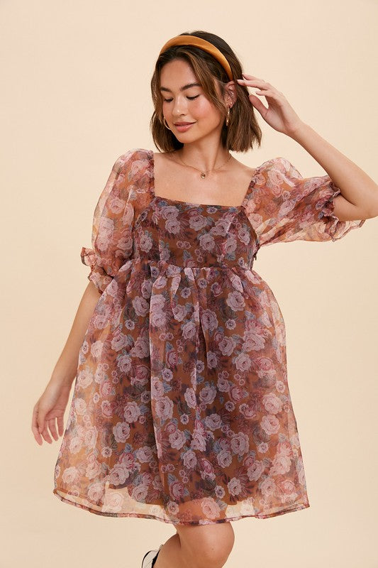 Caramel Floral Baby Doll Dress