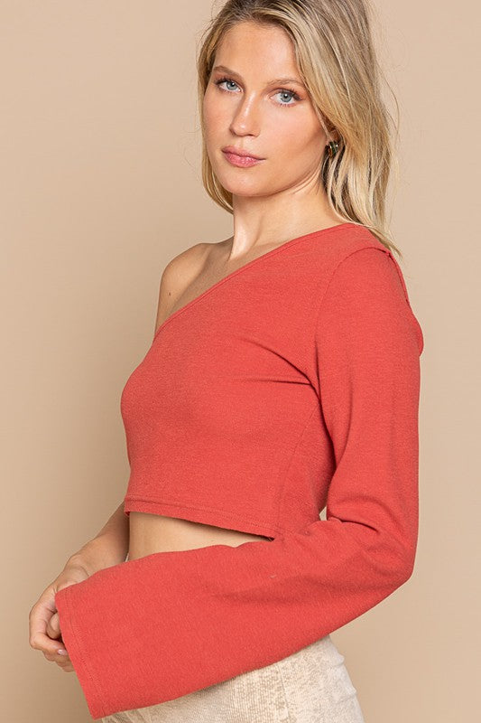 Raspberry Red One Shoulder Cropped Top