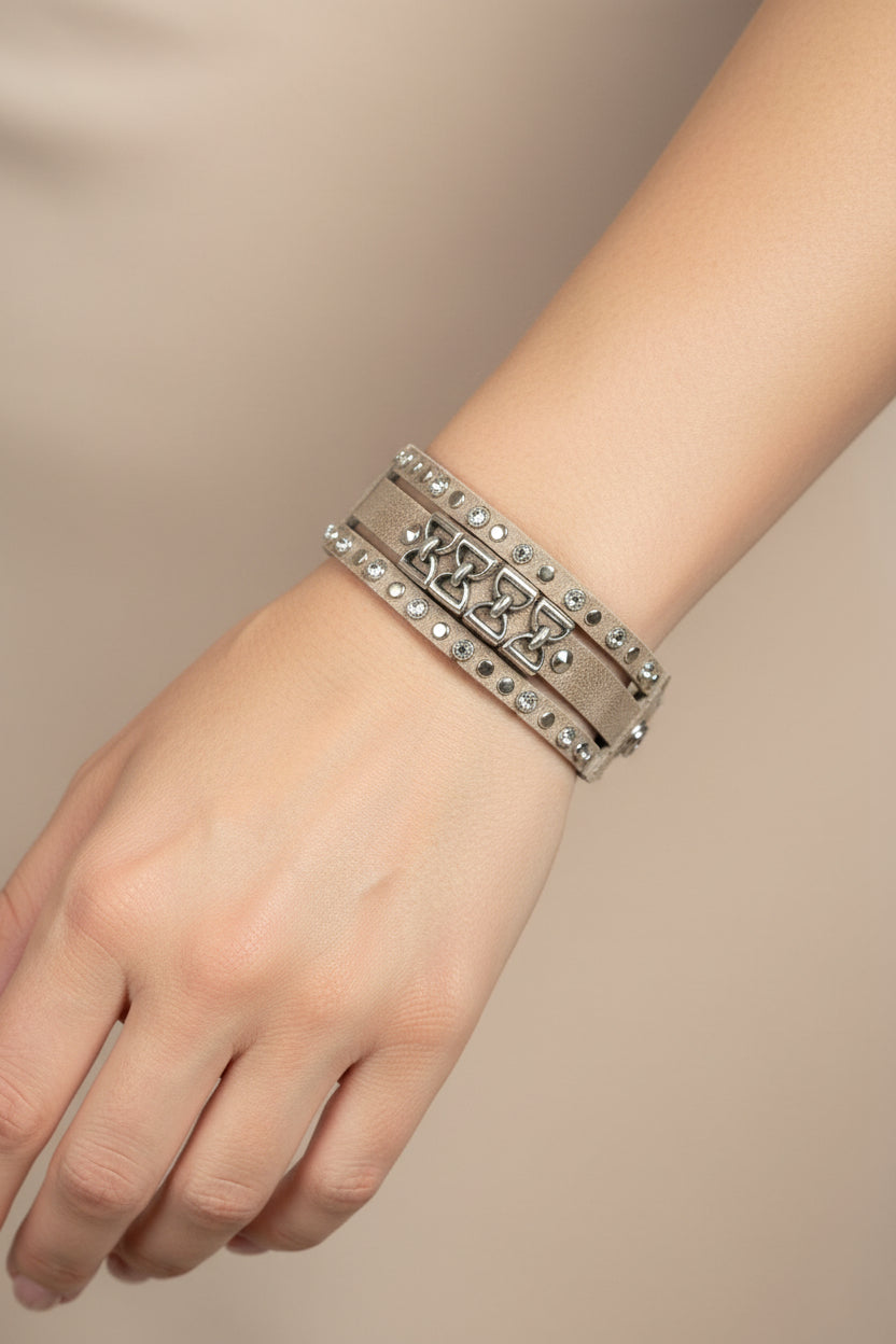 Taupe Leather Studded Bracelet