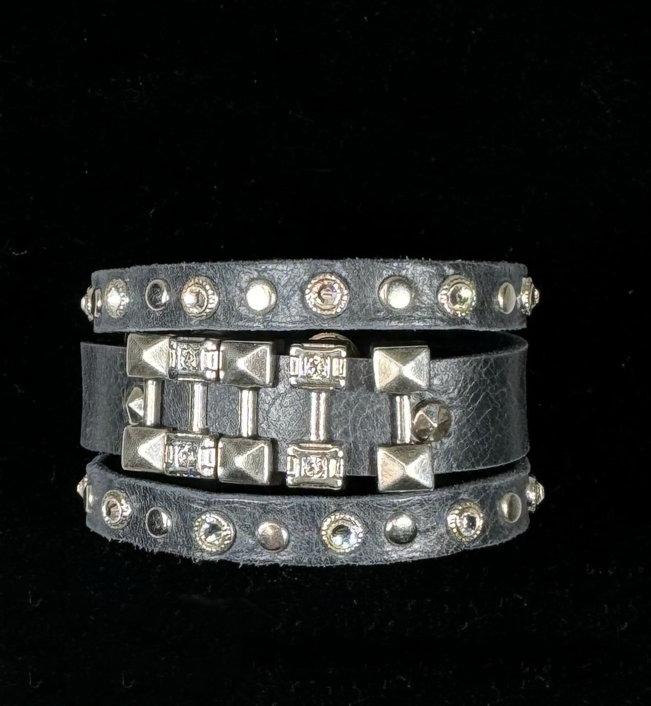 Black Leather Studded Bracelet