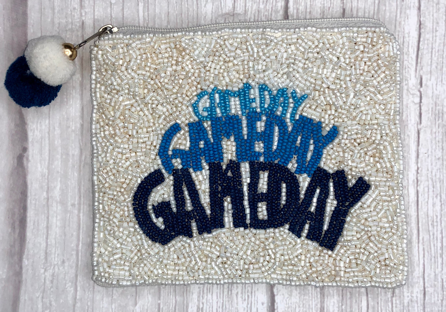 Game Day Triple Blue Beaded Coin Purse