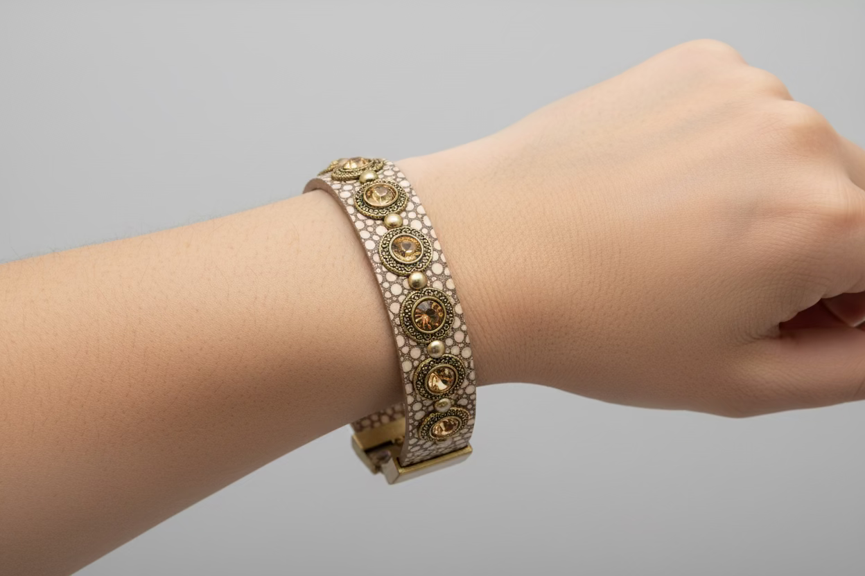 Stud and Stone Leather Bracelet