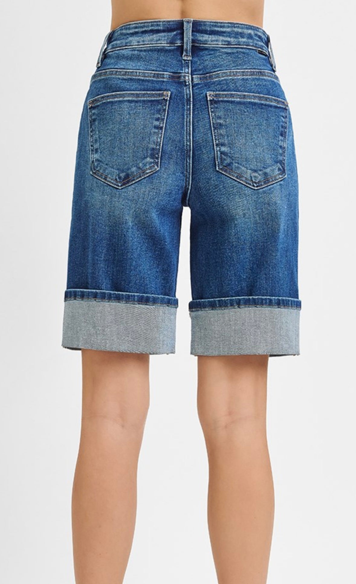 HIGH RISE MID LENGTH CUFFED SHORTS DARK BLUE