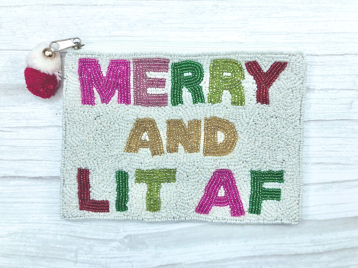 Merry and Lit AF Beaded Coin Purse