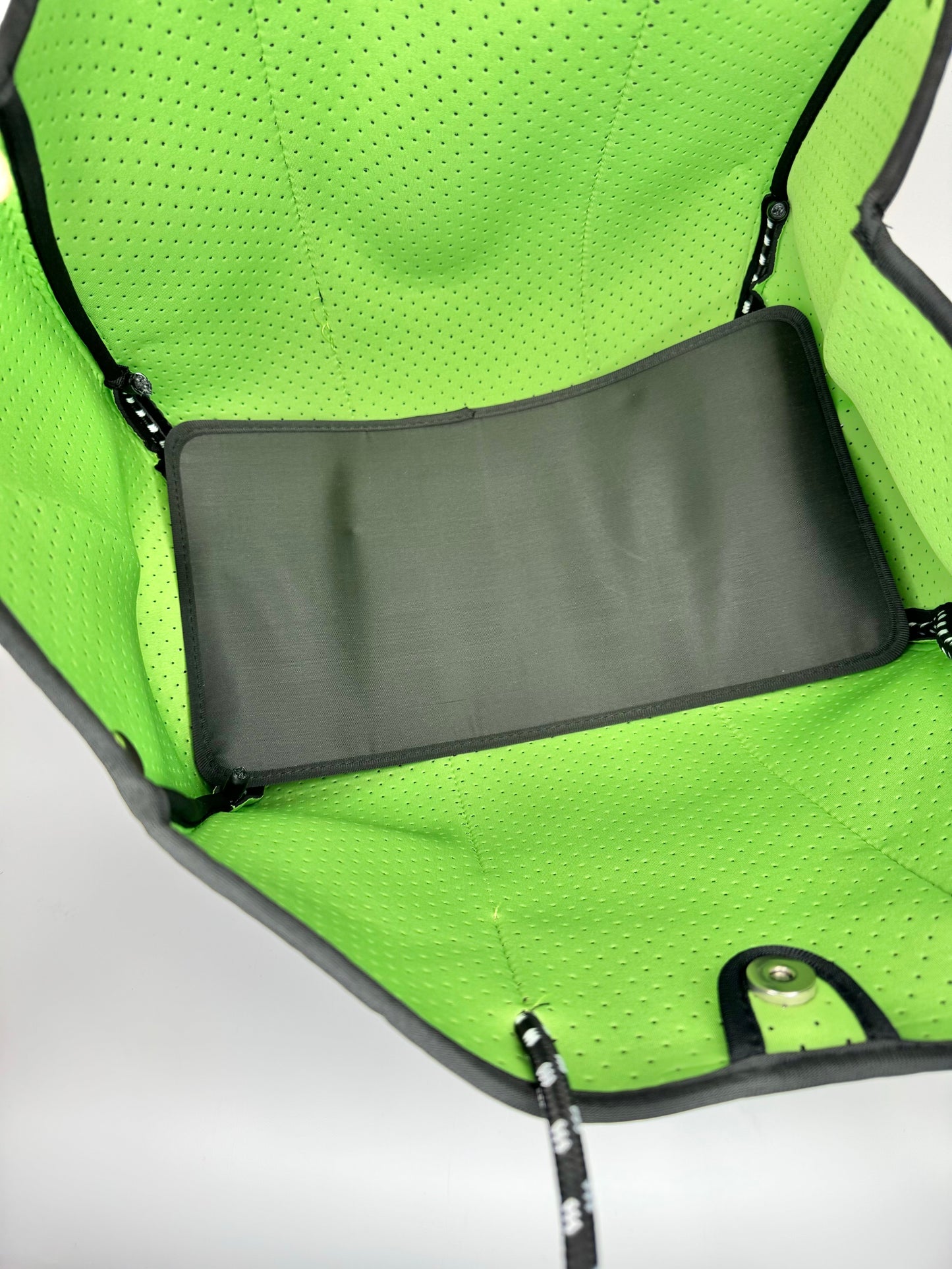 Black Neoprene Tote with Green and White Stripes