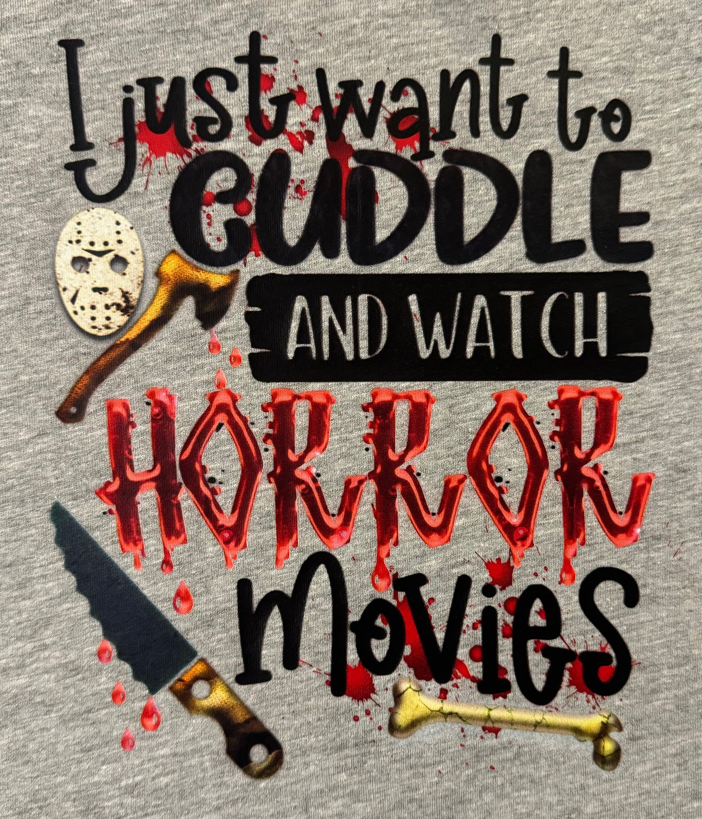 Cuddle and Watch Horror Movies Graphic T-Shirt Grey