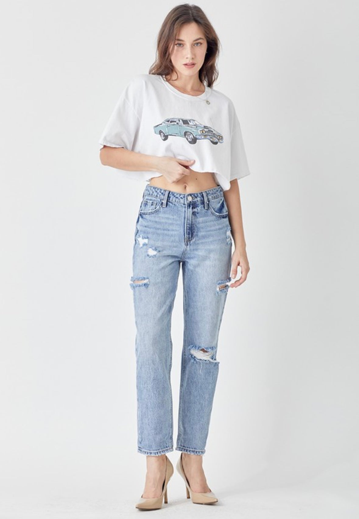 High Rise Ankle Barrell Leg Jeans