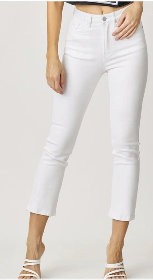 White Distressed Straight Leg Jeans