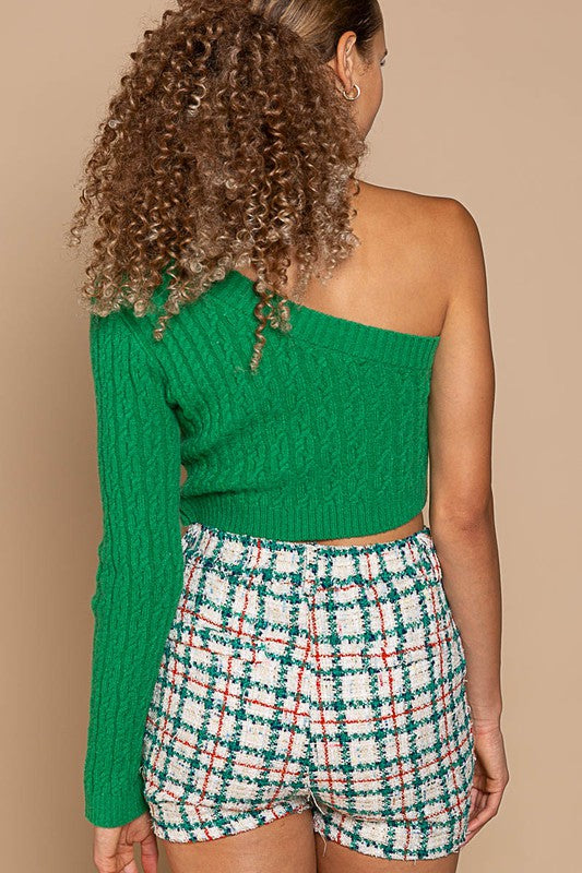 Croped one Shoulder Sweater Green
