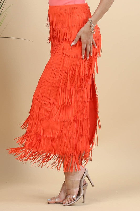 Long Fringe Skirt Orange