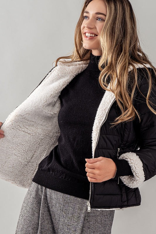 Puffer Jacket With Hoodie Black