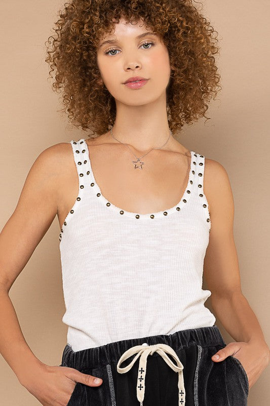 Ivory Stud Scoop Neck Top
