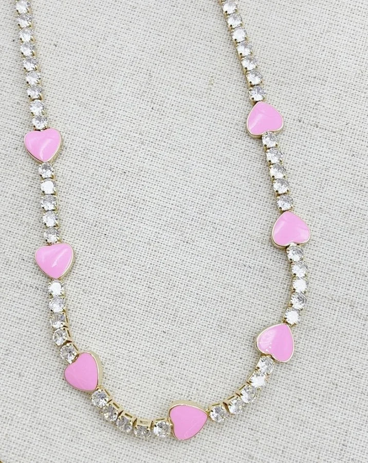 Pink Heart Choker Necklace