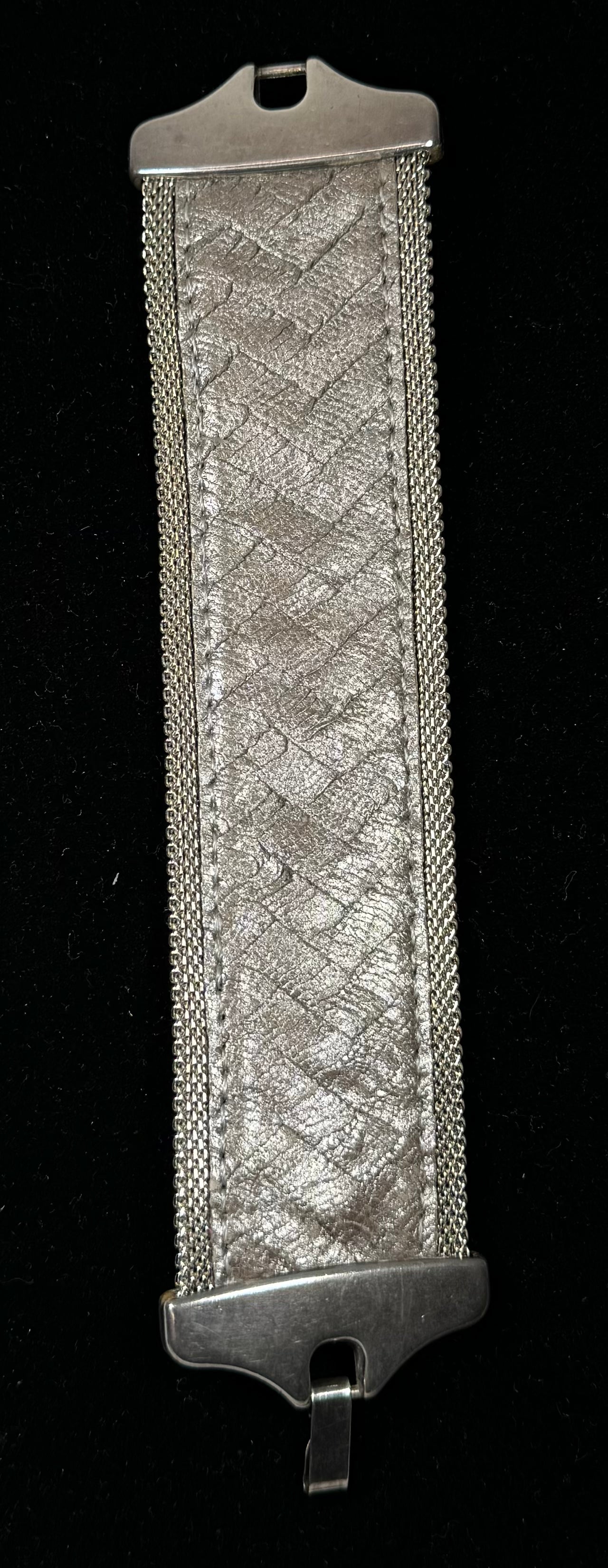 Leather Metallic Peweter Mesh Bracelet