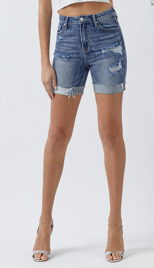 HIGH RISE CUFFED SHORTS MEDIUM BLUE
