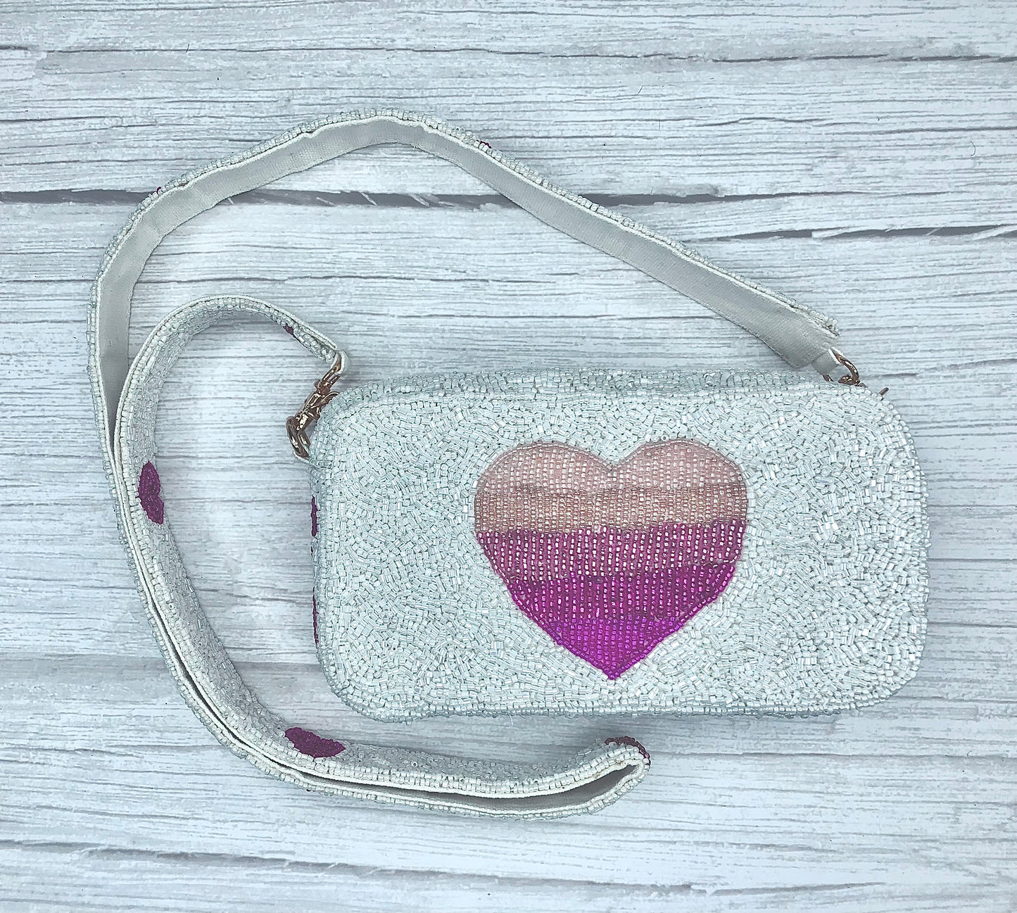 Pink Ombre Heart Beaded Bag