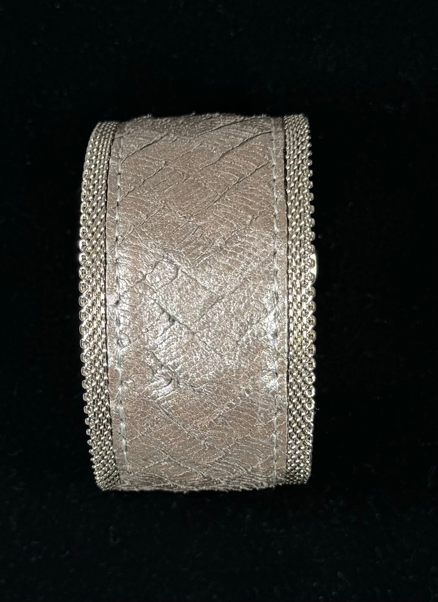 Leather Metallic Peweter Mesh Bracelet