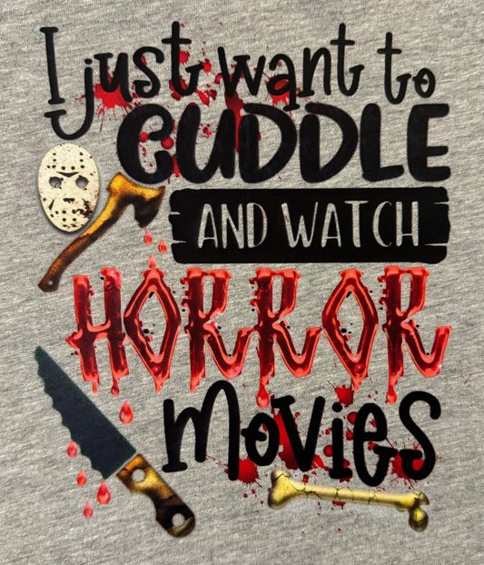 Cuddle and Watch Horror Movies Graphic T-Shirt Grey