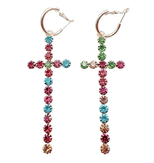 Multi-Colored Cross Earrings