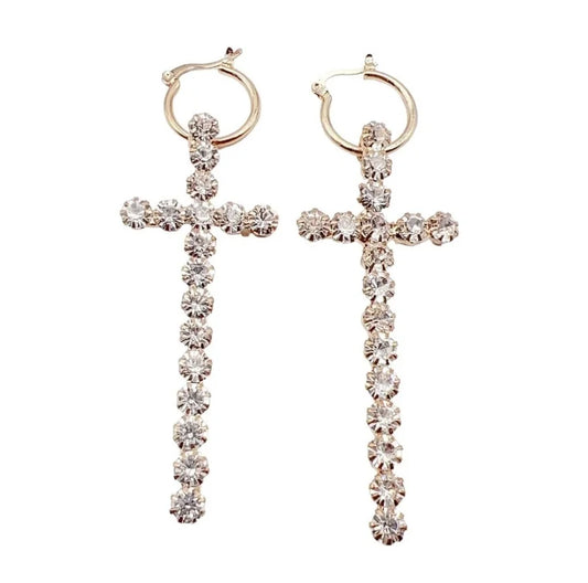 Gold Crystal Cross Earrings