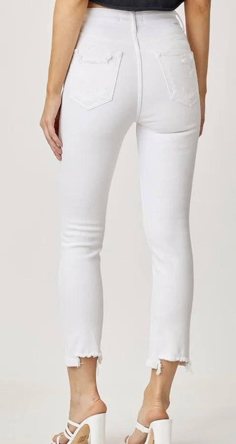 White Distressed Straight Leg Jeans
