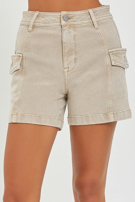 HIGH RISE CARGO SHORTS KHAKI