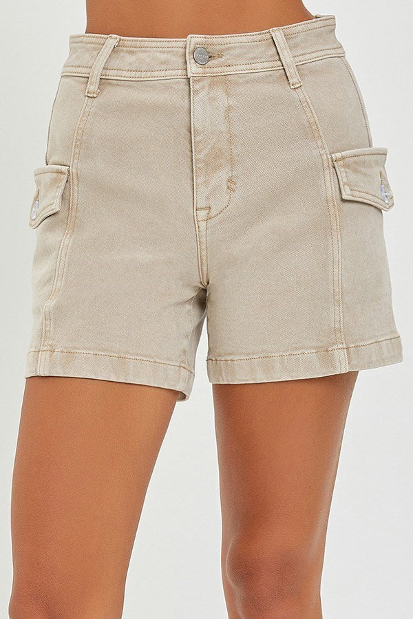 HIGH RISE CARGO SHORTS KHAKI