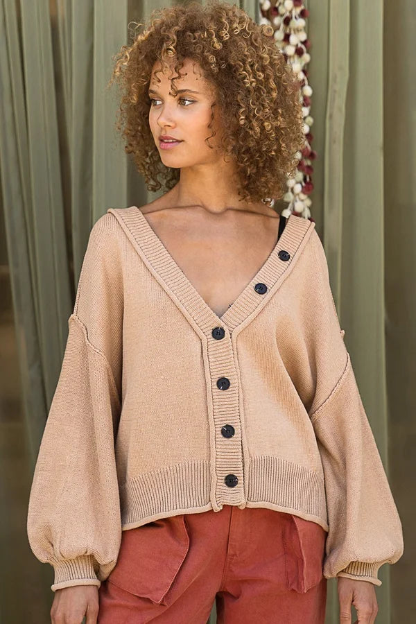 Dropped Shoulder Button Down Cardigan