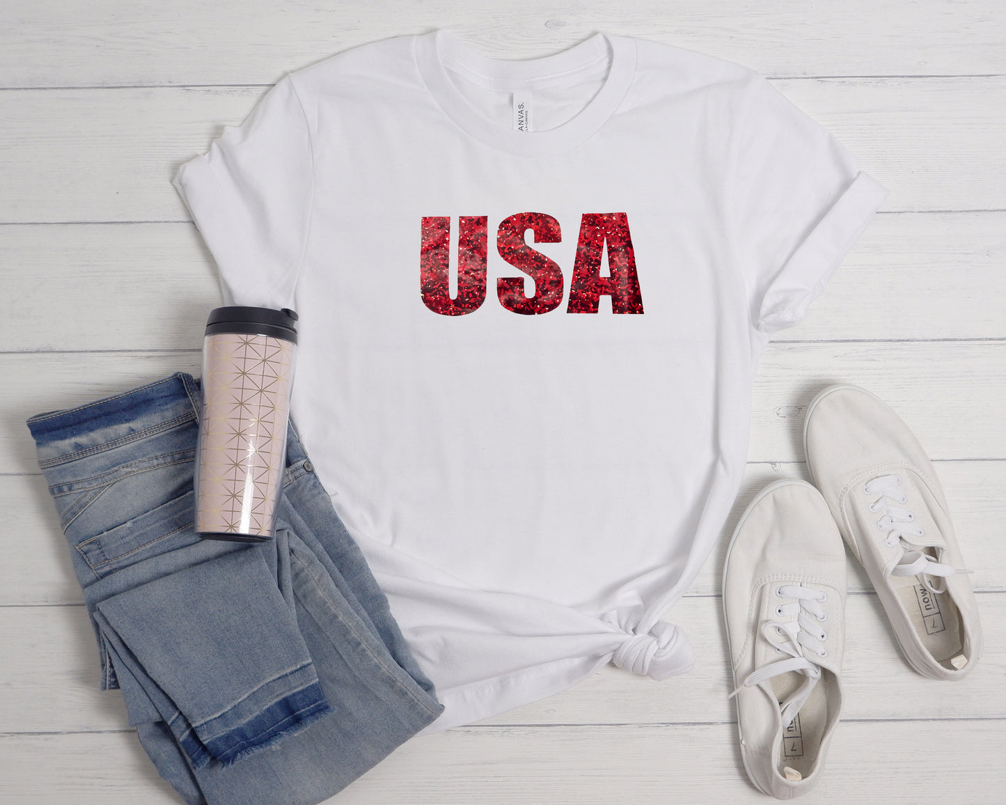 USA Faux Glitter Graphic T