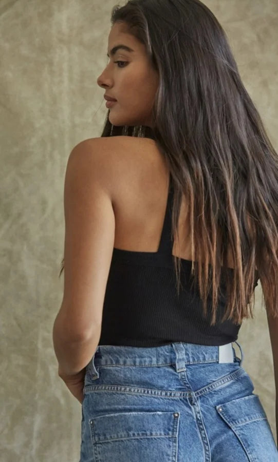 One Strap Shoulder Crop Top Black