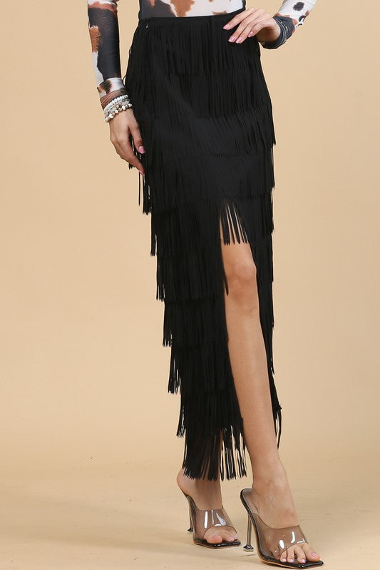 Long Fringe Skirt Black