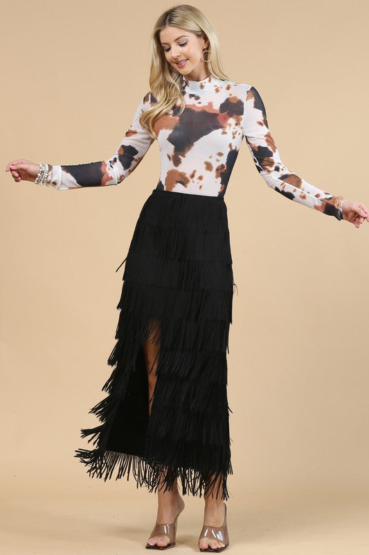 Long Fringe Skirt Black