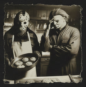BAKING COOKIES HORROR GRAPHIC T-SHIRT