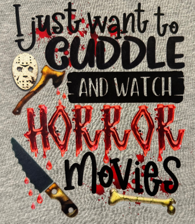 Cuddle and Watch Horror Movies Graphic T-Shirt Grey