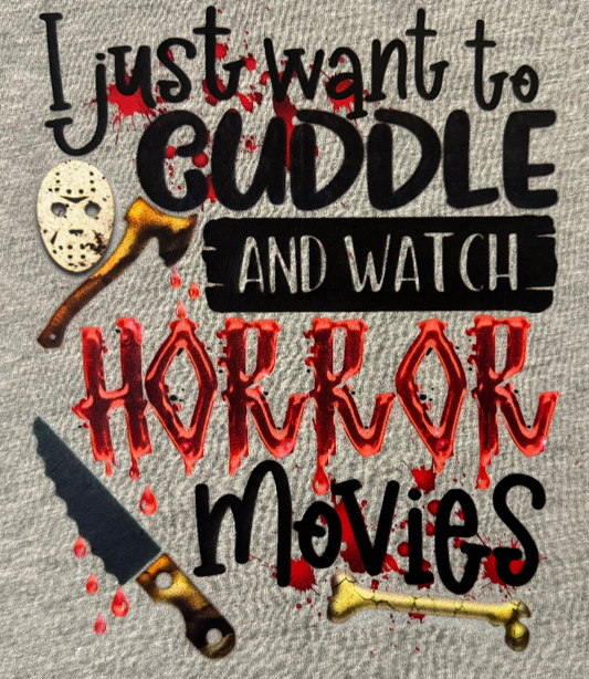 Cuddle and Watch Horror Movies Graphic T-Shirt Grey
