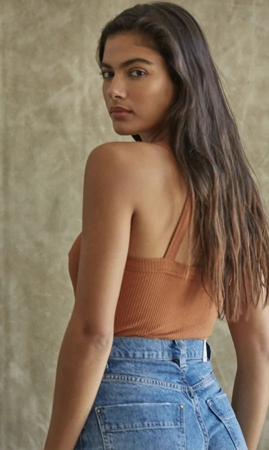 One Strap Shoulder Crop Top Burnt Orange