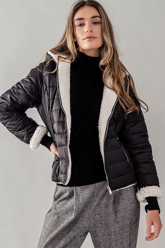 Puffer Jacket With Hoodie Black