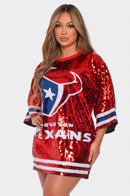texans jersey dress Houston Texans Jersey Dress Sequin Jersey Dress Blue Or White New US SELLER