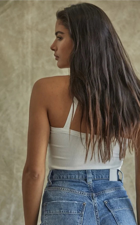 One Strap Shoulder Crop Top White
